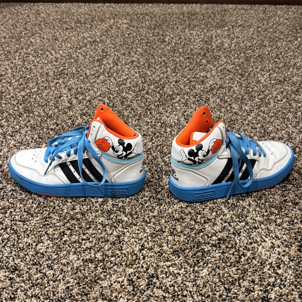 Adidas Kids' Mickey Mouse Basket Ball Shoes - Blue, White, and Orange
